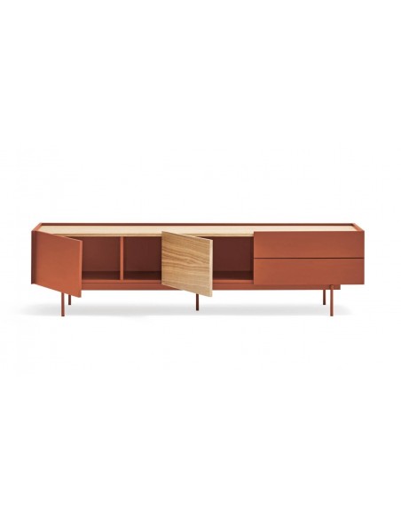 Teulat mueble de Tv OTTO 180 x 40, MDF lacado teja y roble.