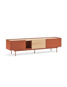 Teulat mueble de Tv OTTO 180 x 40, MDF lacado teja y roble.