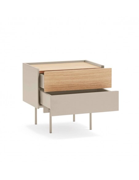 Mesa de cabeceira Teulat OTTO 50 X 35. MDF areia e carvalho, base metálica