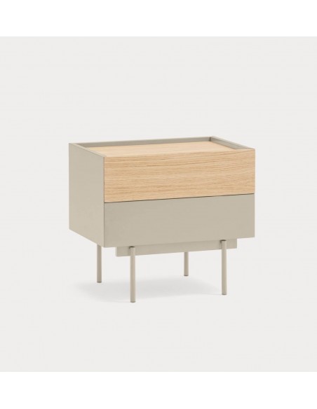 Mesa de cabeceira Teulat OTTO 50 X 35. MDF areia e carvalho, base metálica