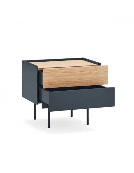 Mesa de cabeceira Teulat OTTO 50 X 35. MDF cinza antracite e carvalho, base metálica