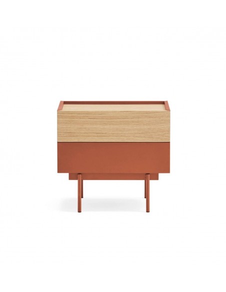 Teulat mesita de noche OTTO 50 X 35. MDF teja y roble, base metal