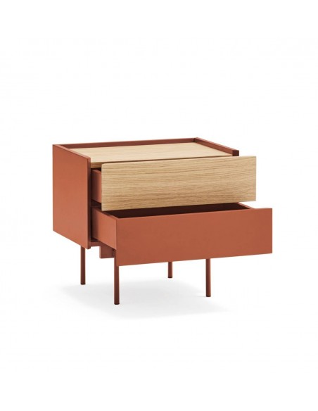 Teulat mesita de noche OTTO 50 X 35. MDF teja y roble, base metal