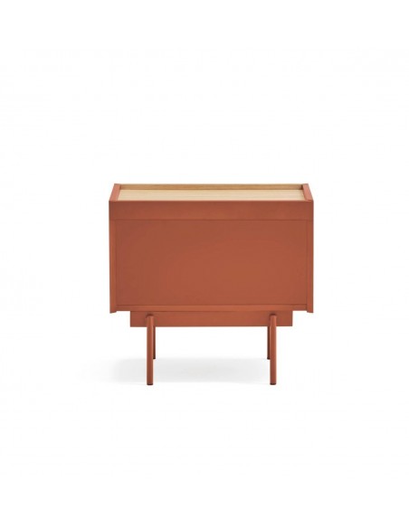 Mesa de cabeceira Teulat OTTO 50 X 35. MDF teja e carvalho, base metálica