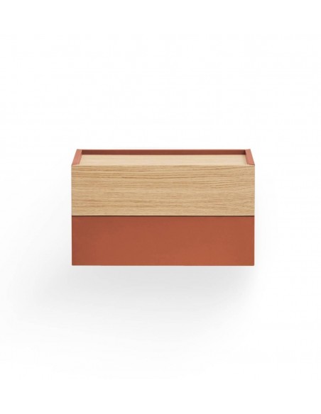 Mesa de cabeceira suspensa Teulat OTTO 50 X 35, MDF lacado teja e carvalho.