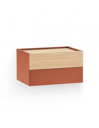 Mesa de cabeceira suspensa Teulat OTTO 50 X 35, MDF lacado teja e carvalho.
