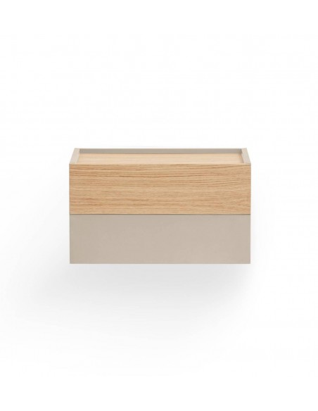 Mesa de cabeceira suspensa Teulat OTTO 50 X 35, MDF lacado areia e carvalho.