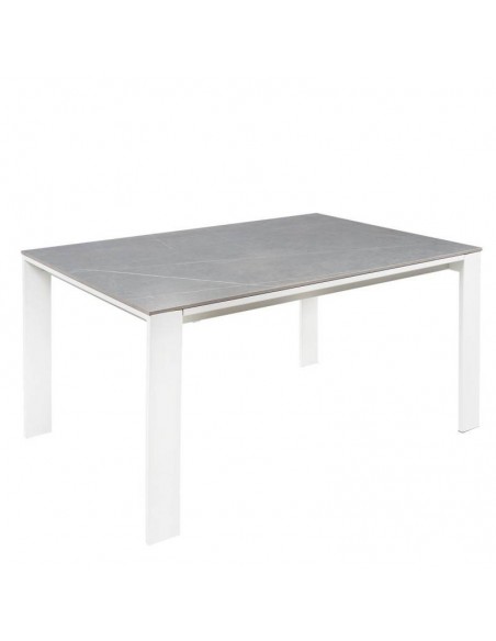 Mesa extensible JANET 140 (190-240) x 90. Porcelánico gris y base de metal blanco.