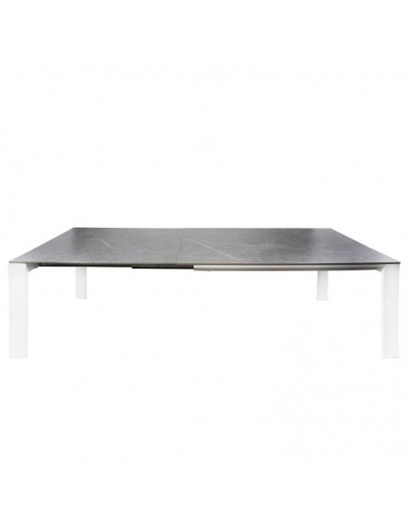Mesa extensible JANET 140 (190-240) x 90. Porcelánico gris y base de metal blanco.