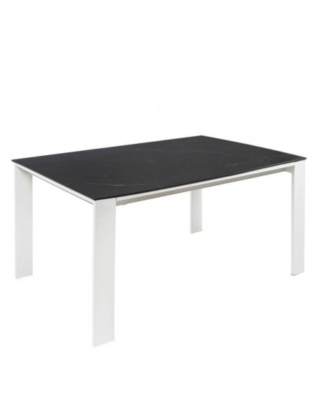 Mesa extensible JANET 140 (190-240) x 90. Porcelánico negro y base de metal blanco.