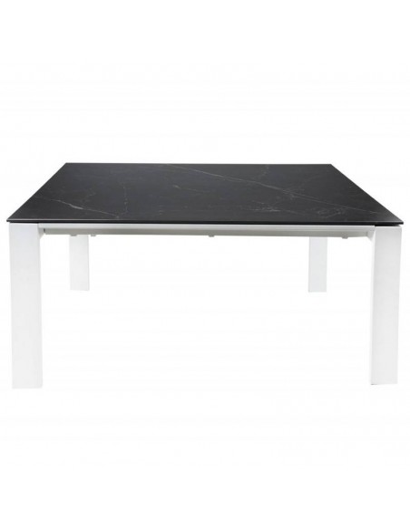 Mesa extensible JANET 140 (190-240) x 90. Porcelánico negro y base de metal blanco.