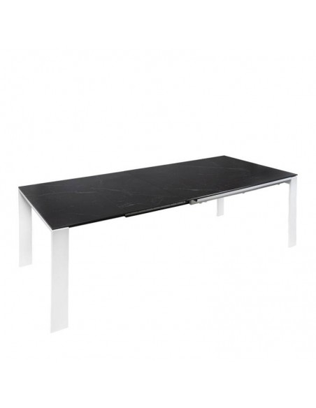 Mesa extensível JANET 140 (190-240) x 90. Porcelânico preto e base metálica branca.