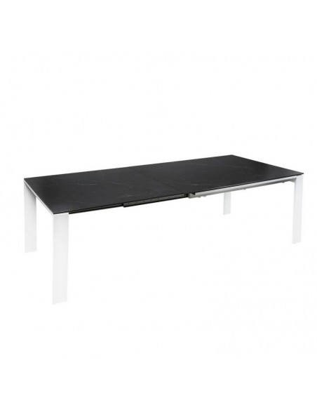 Mesa extensível JANET 140 (190-240) x 90. Porcelânico preto e base metálica branca.