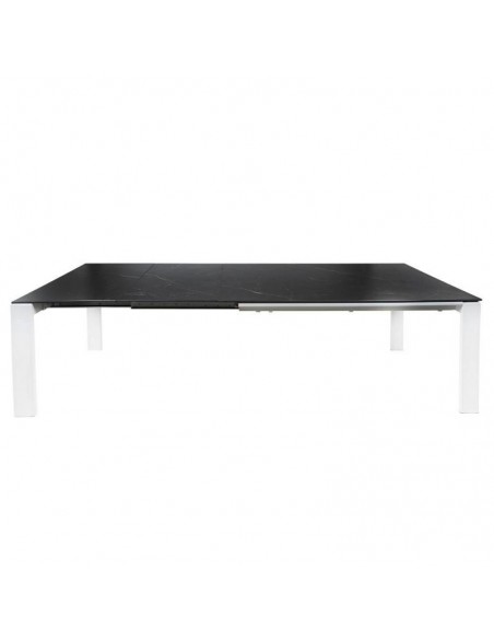 Mesa extensível JANET 140 (190-240) x 90. Porcelânico preto e base metálica branca.