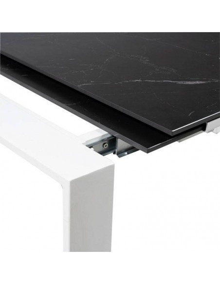 Mesa extensível JANET 140 (190-240) x 90. Porcelânico preto e base metálica branca.