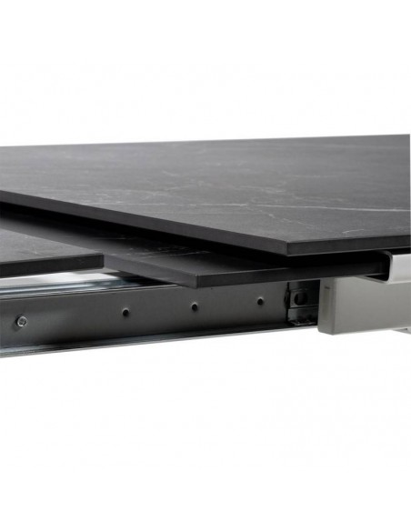 Mesa extensible JANET 140 (190-240) x 90. Porcelánico negro y base de metal blanco.