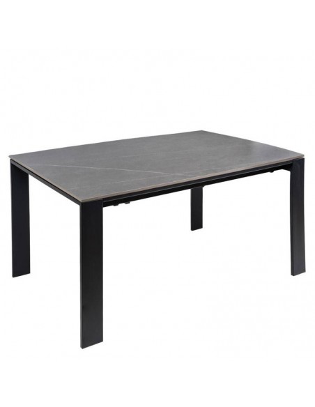 Mesa extensível JANET 140 (190-240) x 90. Porcelânico cinza e base metálica preto.