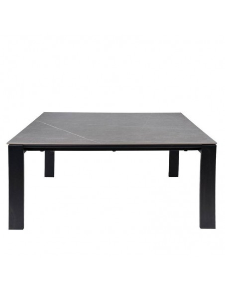 Mesa extensível JANET 140 (190-240) x 90. Porcelânico cinza e base metálica preto.