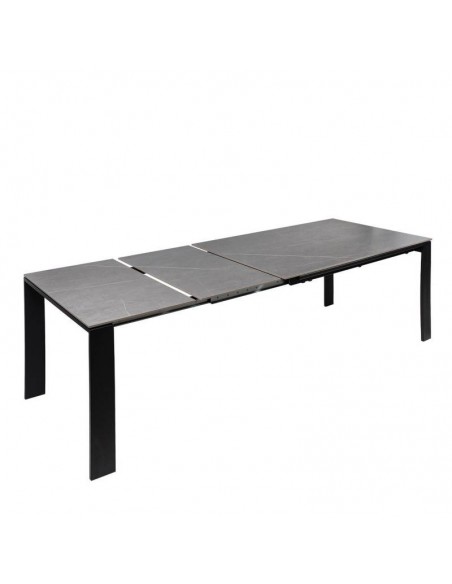 Mesa extensible JANET 140 (190-240) x 90. Porcelánico gris y base de metal negro.
