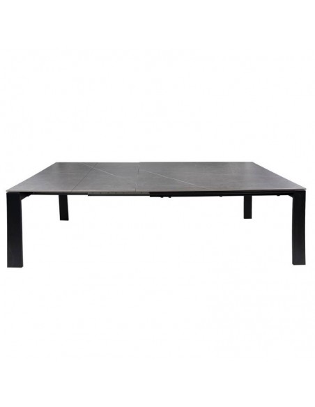 Mesa extensible JANET 140 (190-240) x 90. Porcelánico gris y base de metal negro.