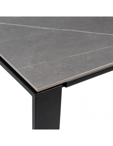 Mesa extensible JANET 140 (190-240) x 90. Porcelánico gris y base de metal negro.