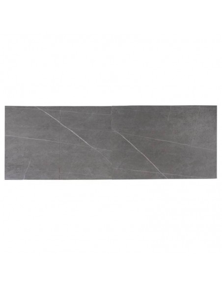 Mesa extensible JANET 140 (190-240) x 90. Porcelánico gris y base de metal negro.