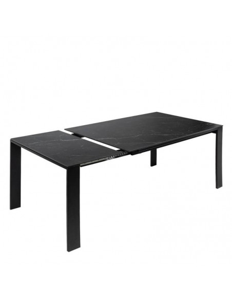 Mesa extensível JANET 140 (190-240) x 90. Porcelânico preto e base metálica
