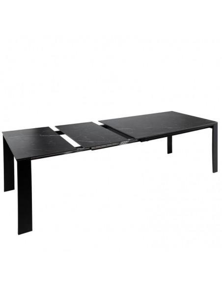 Mesa extensível JANET 140 (190-240) x 90. Porcelânico preto e base metálica