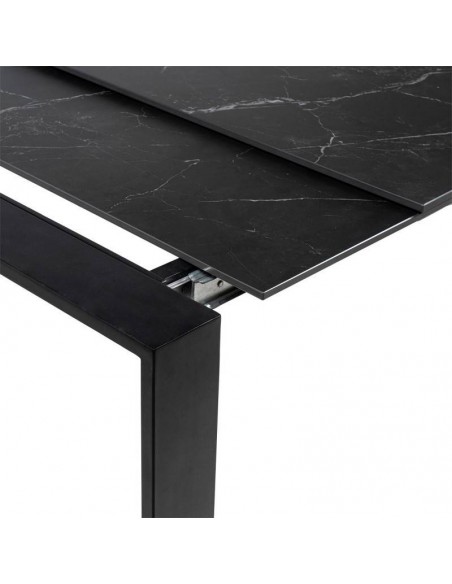 Mesa extensible JANET 140 (190-240) x 90. Porcelánico negro y base de metal