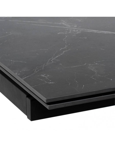 Mesa extensible VALERI 180 (220-260) x 90. Porcelánico negro y base de metal
