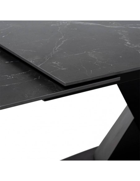 Mesa extensível VALERI 180 (220-260) x 90. Porcelânico preto e base em metal