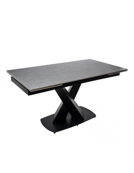 Mesa extensível VALERI 160 (200-240) x 90. Porcelânico cinza e base em metal preto.