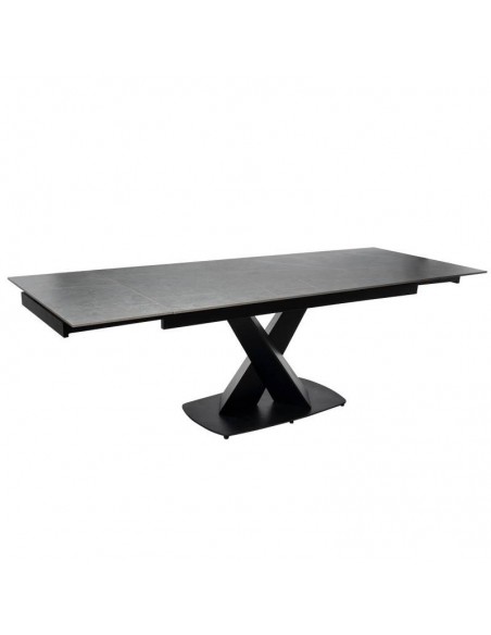 Mesa extensível VALERI 160 (200-240) x 90. Porcelânico cinza e base em metal preto.