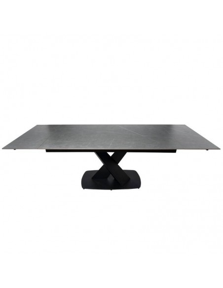 Mesa extensível VALERI 160 (200-240) x 90. Porcelânico cinza e base em metal preto.