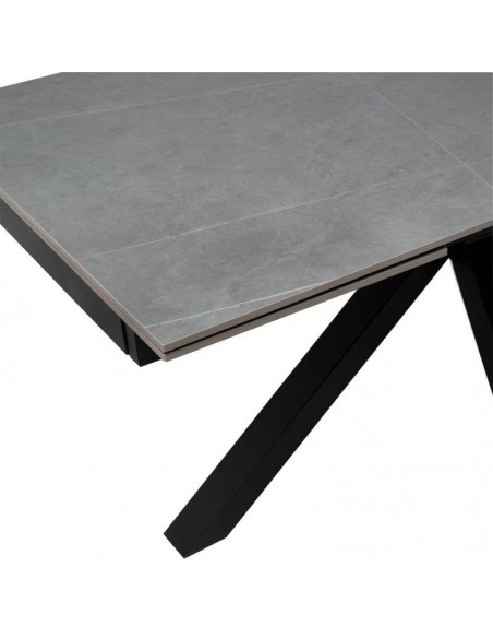 Mesa extensible VALERI 160 (200-240) x 90. Porcelánico gris y base de metal negro.
