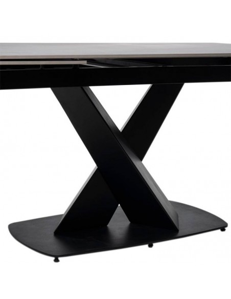 Mesa extensible VALERI 160 (200-240) x 90. Porcelánico gris y base de metal negro.