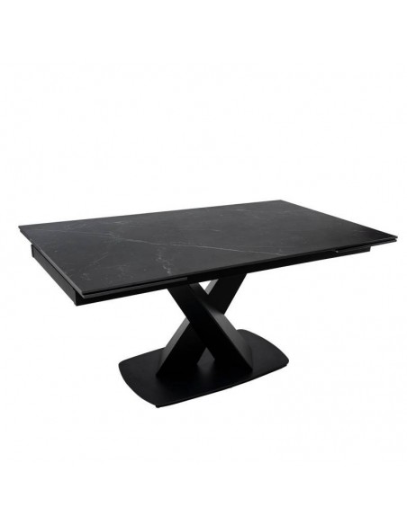 Mesa extensible VALERI 160 (200-240) x 90. Porcelánico negro y base de metal