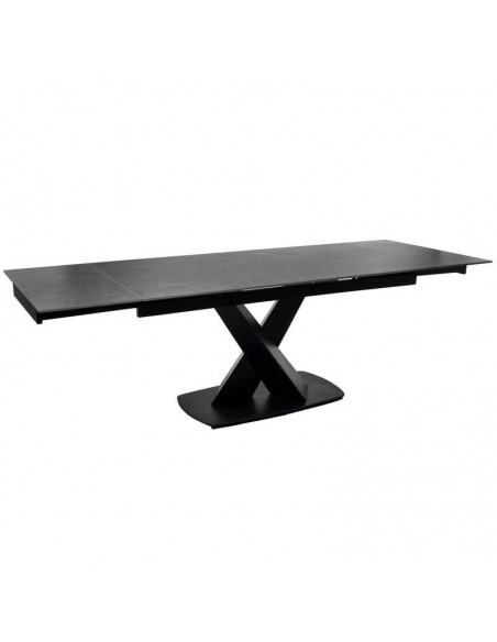 Mesa extensible VALERI 160 (200-240) x 90. Porcelánico negro y base de metal