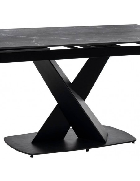 Mesa extensível VALERI 160 (200-240) x 90. Porcelânico preto e base em metal