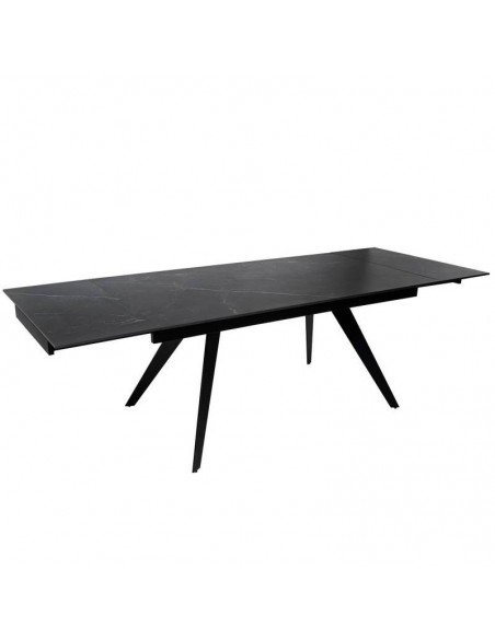 Mesa extensível KELLY 160 (200-240) x 90. Porcelânico preto e base em metal