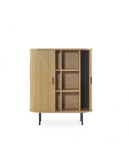 Aparador cubo URSE 100 x 40, madeira natural e metal preto.