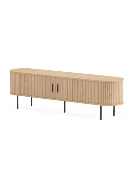 Mueble TV URSE 180 x 40, madera natural y metal negro.