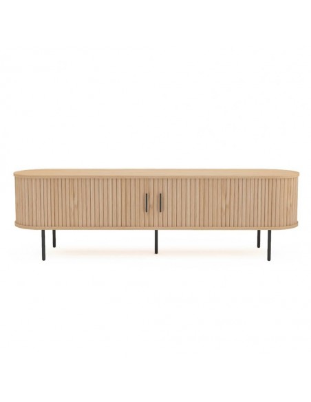 Mueble TV URSE 180 x 40, madera natural y metal negro.