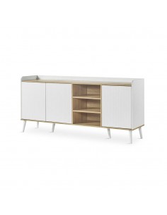 Aparador LAYLA 180 x 45, melamina en blanco y roble,...