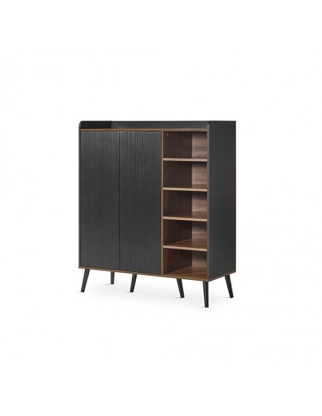 Aparador en cubo DOVER 110 x 45, melamina nogal y negro, patas de madera.