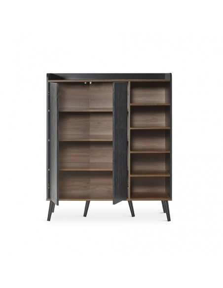 Aparador en cubo LAYLA 110 x 45, melamina nogal y negro, patas de madera.