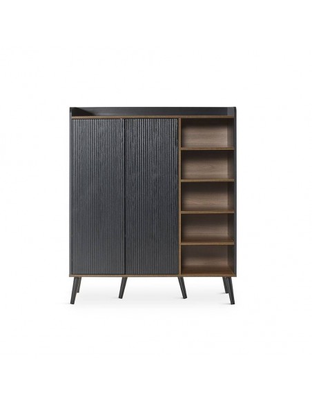 Aparador en cubo LAYLA 110 x 45, melamina nogal y negro, patas de madera.