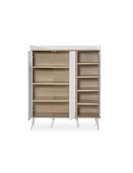 Aparador en cubo LAYLA 110 x 45, melamina en blanco y roble, patas de madera.