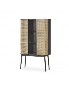 Aparador cubo LEXUS 90 x 38, ratan y madera en negro.