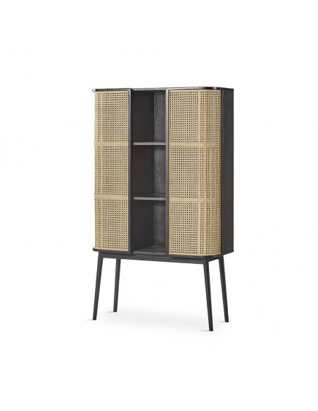 Aparador cubo LEXUS 90 x 38, ratan y madera en negro.